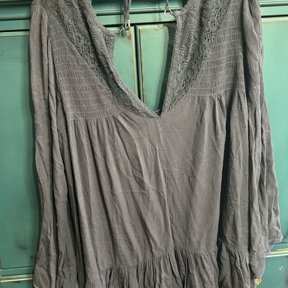 Free People Gray Long Sleeve Ruffled Tunic​